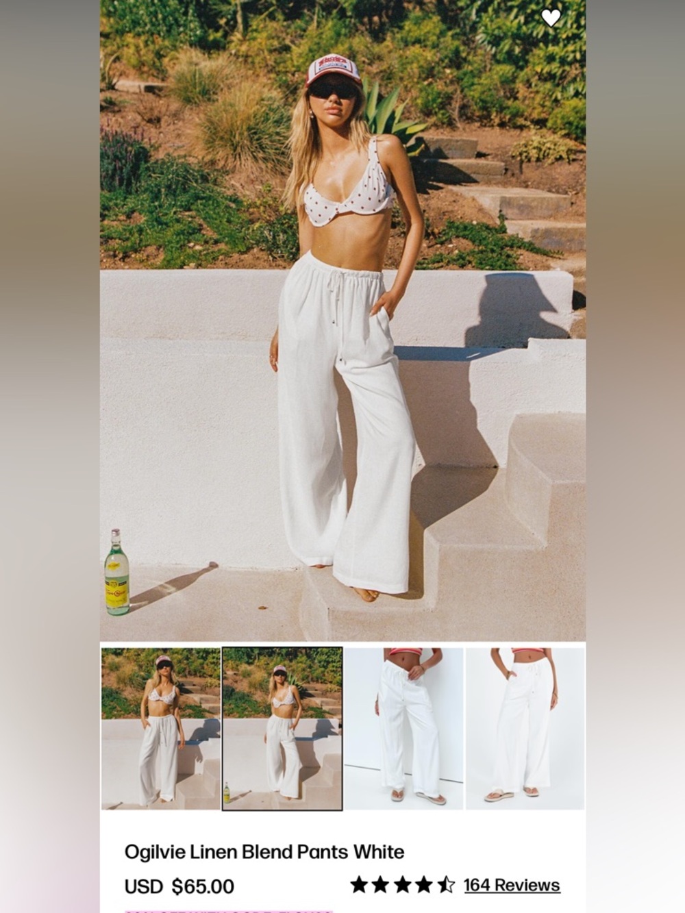 NWT Princess Polly White Linen Blend Wide Leg Pants Drawstring High Waist - Picture 4 of 14